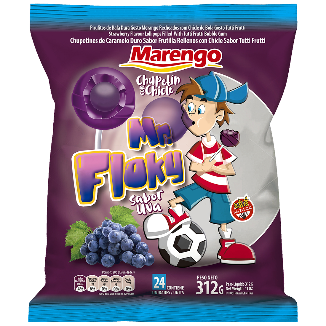 MARENGO Chup. Mr Floky c/chicle Uva x24 (20) -12350-
