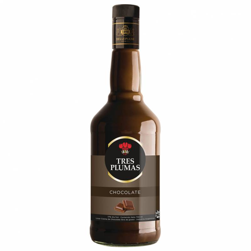 DELLE. Tres Plumas Licor Chocolate 700cc x6 -2306