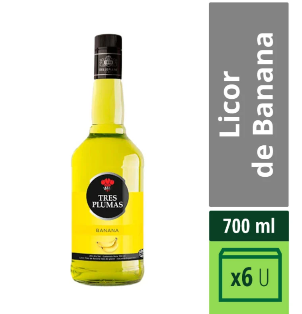 DELLE. Tres Plumas Licor Banana 700cc (6) -2308