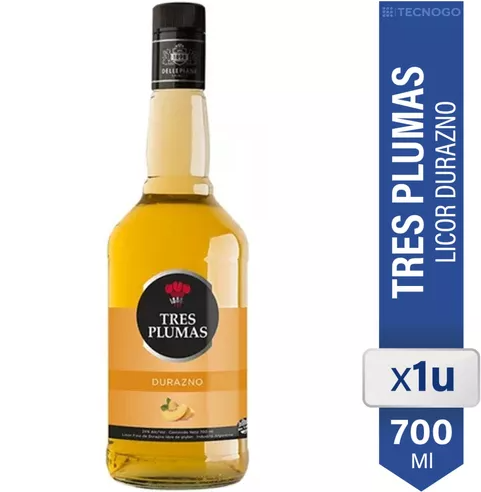 DELLE. Tres Plumas Licor Durazno 700cc x6 -2321