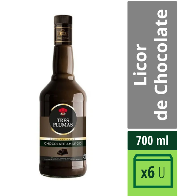 DELLE. Tres Plumas Licor Choco/Alm. 700cc (6) -2323