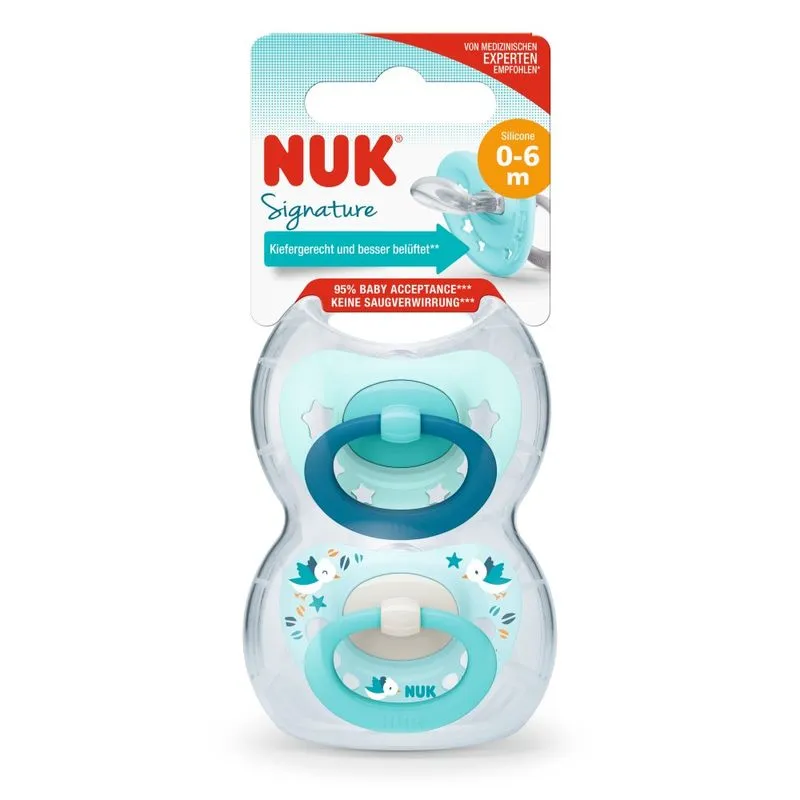 NUK Set 2 Chup. Signature 0/6 meses Cel.