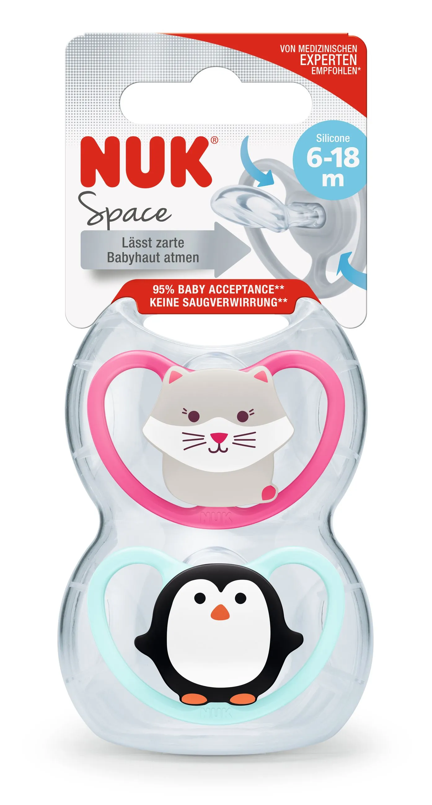 NUK Set 2 Chup. Space T2 Gato/Ping. Rosa/Cel.