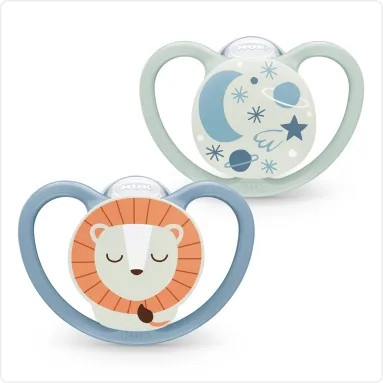 NUK Set 2 Chup. Space Lumin. 0/6 meses Leon/Galax