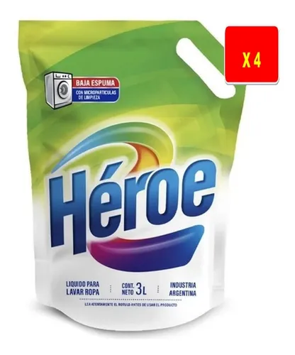 HEROE Jabon Liq. Lavar Ropa 3L D/Pack x4